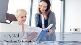  Presentation with child girl reading a book - PPT layouts enhanced with leadership 29 - smiling businesswomen reading book background and a light blue colored foreground