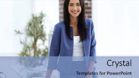  Presentation with successful women entrepreneurs - PPT theme featuring leadership art - portrait of successful businesswoman standing background and a  colored foreground