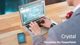  Presentation with digital earth abstract blue - Slides having leadership art science - businessman using digital laptop background and a  colored foreground