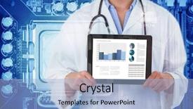  Presentation with digital art - Presentation theme featuring leadership art science - midsection of female doctor holding background and a light blue colored foreground