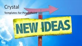  Presentation with new ideas - Amazing PPT theme having leadership art science - new ideas sign with sky backdrop and a  colored foreground