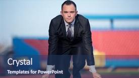  Presentation with racing - PPT theme having leadership athlete - business man in start position background and a ocean colored foreground
