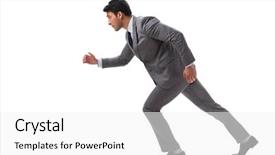  Presentation with forward - Cool new PPT theme with leadership athlete - young businessman running forward isolated backdrop and a white colored foreground