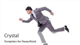  Presentation with forward - Presentation design featuring leadership athlete - young businessman running forward isolated background and a white colored foreground
