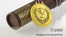  Presentation with certificate - Audience pleasing slides consisting of leadership certificates - certificate and golden medal backdrop and a mint green colored foreground