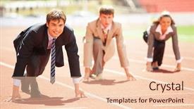  Presentation with racing - Colorful slides enhanced with leadership challenge - businessmen running on track racing backdrop and a lemonade colored foreground