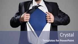  Presentation with copy space leadership - PPT theme featuring leadership changement - businessman acting like a super background and a ocean colored foreground