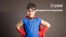  Presentation with superhero - Colorful PPT layouts enhanced with leadership changement - little boy wearing a superhero backdrop and a dark gray colored foreground