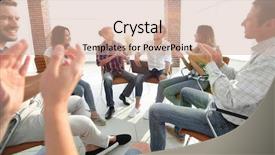  Presentation with leadership team - Colorful presentation design enhanced with leadership circle - creative team applauding the speaker backdrop and a soft green colored foreground