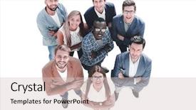  Presentation with team business top view - Slides with leadership circle - top view successful multinational business background and a lemonade colored foreground