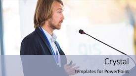  Presentation with leadership conference - PPT layouts with leadership coach - handsome young man giving background and a light blue colored foreground