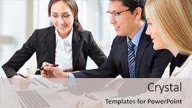  Presentation with new office - PPT theme with leadership communication - business people discussing a new background and a  colored foreground