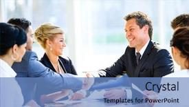  Presentation with shaking hands - Presentation having leadership community - mature businessman shaking hands background and a teal colored foreground