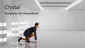  Presentation with start up kdrama - Slide set featuring leadership competencies - young determined businesswoman standing background and a light gray colored foreground