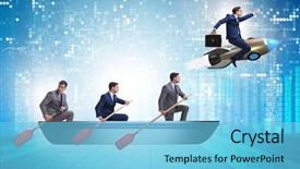  Presentation with double exposure of business people - Cool new slide deck with leadership concept with various business backdrop and a light blue colored foreground