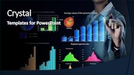  Presentation with monthly report sales in statistics - Colorful slide set enhanced with leadership development - average sales report backdrop and a  colored foreground