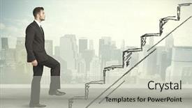  Presentation with climbing - Audience pleasing PPT theme consisting of leadership development - business man climbing up backdrop and a light gray colored foreground