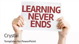 Presentation with learning - Amazing presentation theme having leadership development - learning never ends card isolated backdrop and a sky blue colored foreground