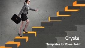  Presentation with career development - PPT layouts with leadership development - young businesswoman climbing career ladder background and a dark gray colored foreground