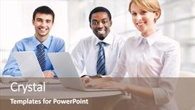  Presentation with big group people - Colorful presentation enhanced with leadership diverse - group of happy business people backdrop and a violet colored foreground