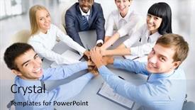  Presentation with team hands - Beautiful PPT layouts featuring leadership diverse - view from above of business backdrop and a light blue colored foreground