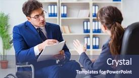  Presentation with electrical disabled vehicles - PPT layouts with leadership healthcare - disabled businessman having discussion background and a ocean colored foreground