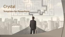  Presentation with maze - Presentation design consisting of leadership highway sign - businessman looking at road background and a  colored foreground