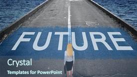  Presentation with blue green future tech business - PPT theme having leadership highway sign - future message on road background and a  colored foreground