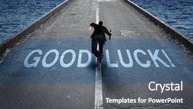  Presentation with good luck - PPT theme enhanced with leadership highway sign - good luck message on road background and a gray colored foreground