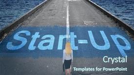  Presentation with business road map - Colorful presentation design enhanced with leadership highway sign - start-up message on road backdrop and a ocean colored foreground