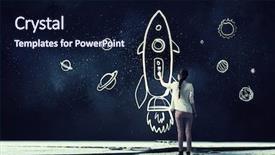  Presentation with rocket - Beautiful PPT layouts featuring leadership journey - girl drawing rocket mixed media backdrop and a  colored foreground