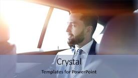  Presentation with car business - PPT layouts with leadership journey - smiling business man sitting background and a light blue colored foreground