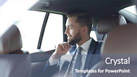  Presentation with car seat - Audience pleasing PPT layouts consisting of leadership journey - smiling business man sitting backdrop and a  colored foreground