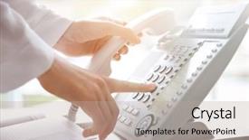  Presentation with coque de telephone - Colorful slide deck enhanced with leadership law - businesswoman with office ip telephone backdrop and a mint green colored foreground