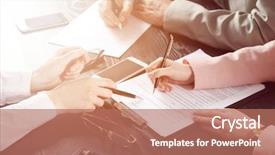  Presentation with desk - Cool new theme with leadership law - human hands working with documents backdrop and a coral colored foreground