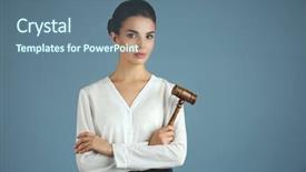  Presentation with judge gavel or law mallet - Beautiful presentation theme featuring leadership law - woman with judge gavel backdrop and a ocean colored foreground
