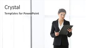  Presentation with light - Presentation theme enhanced with leadership legacy - successful mature businesswoman on light background and a white colored foreground