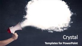  Presentation with business - Cool new theme with leadership messages - caucasian business hand holding megaphone backdrop and a  colored foreground