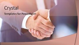  Presentation with handshake - Cool new PPT theme with leadership messages - handshake business concept backdrop and a coral colored foreground