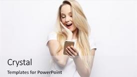  Presentation with hair - Theme having leadership messages - shocking message surprised young blond background and a  colored foreground