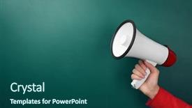  Presentation with light bulbs on chalkboard - Slides enhanced with leadership messages - woman holding megaphone near chalkboard background and a ocean colored foreground