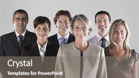  Presentation with confidence - Beautiful PPT theme featuring leadership middle - group of confidence businesspeople smiling backdrop and a gray colored foreground