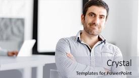  Presentation with portrait of a horse - Slides having leadership middle - portrait of businessman background and a light gray colored foreground