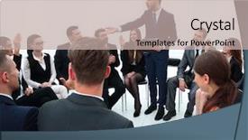  Presentation with leadership team - PPT theme with leadership participation - business team at the session background and a mint green colored foreground