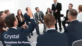  Presentation with questions - Beautiful theme featuring leadership participation - coach asks questions backdrop and a tawny brown colored foreground