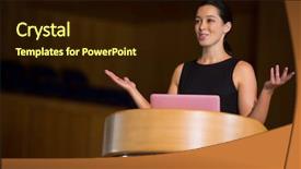  Presentation with executive - Amazing slide deck having leadership participation - female business executive giving backdrop and a wine colored foreground