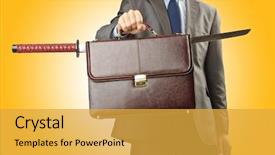  Presentation with sword - Colorful theme enhanced with leadership portfolio - businessman with sword on white backdrop and a  colored foreground