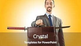  Presentation with sword - Slide deck having leadership portfolio - businessman with sword on white background and a  colored foreground