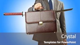  Presentation with sword - Slides featuring leadership portfolio - businessman with sword on white background and a  colored foreground