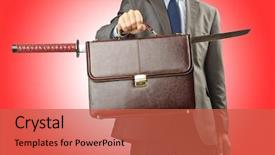  Presentation with sword - Cool new PPT layouts with leadership portfolio - businessman with sword on white backdrop and a  colored foreground